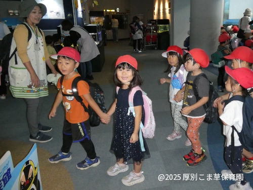 手をつないで館内を移動する子どもたちの様子